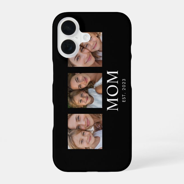 Mum Established Modern Script Black 3 Photo iPhone 16 Case (Back)