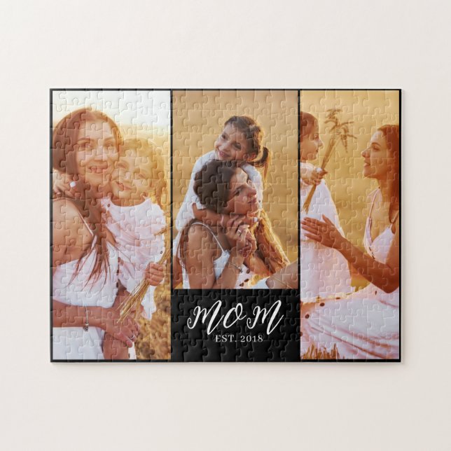Mum Established Modern Script Black 3 Photo Jigsaw Puzzle (Horizontal)