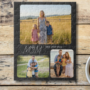 Mum Established Modern Script Black 3 Photo Jigsaw Puzzle
