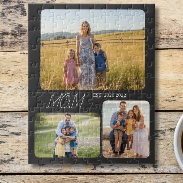 Mum Established Modern Script Black 3 Photo Jigsaw Puzzle (Creator Uploaded)