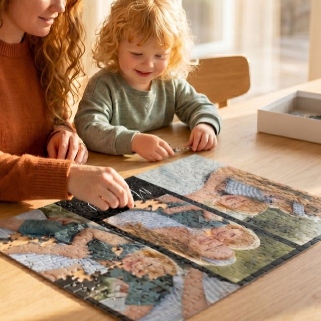 Mum Established Modern Script Black 3 Photo Jigsaw Puzzle (Creator Uploaded)
