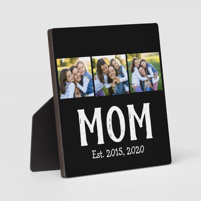 Mum Established Modern Script Black 3 Photo Plaque (Front)