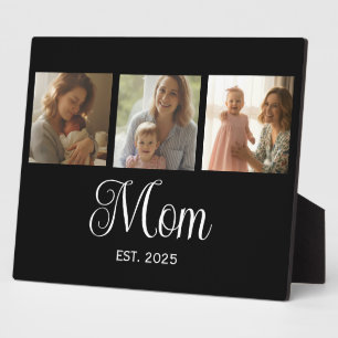 Mum Established Modern Script Black 3 Photo Plaque