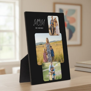 Mum Established Modern Script Black 3 Photo Plaque