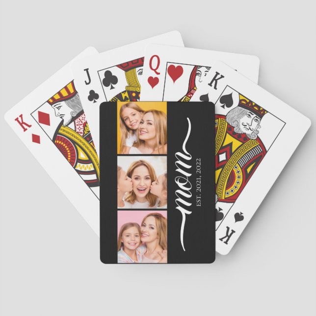 Mum Established Modern Script Black 3 Photo  Playing Cards (Back)