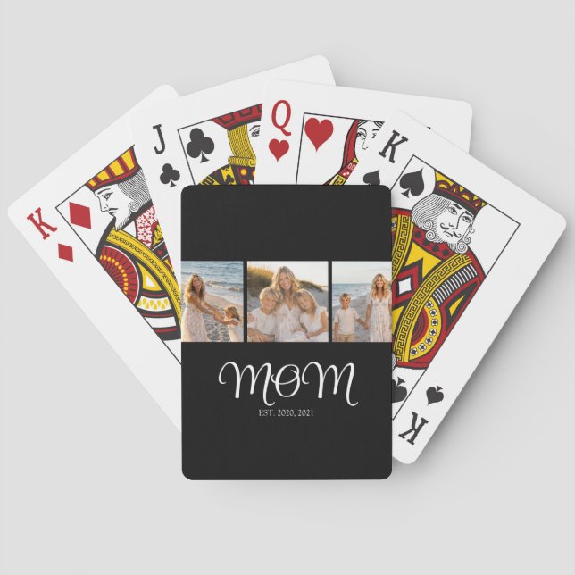 Mum Established Modern Script Black 3 Photo Playing Cards (Back)