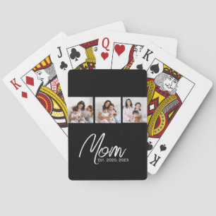 Mum Established Modern Script Black 3 Photo Playing Cards