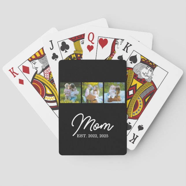 Mum Established Modern Script Black 3 Photo Playing Cards (Back)