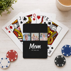Mum Established Modern Script Black 3 Photo Playing Cards