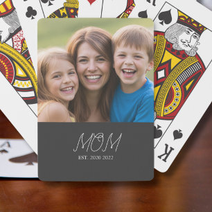 Mum Established Modern Script Black 3 Photo Playing Cards