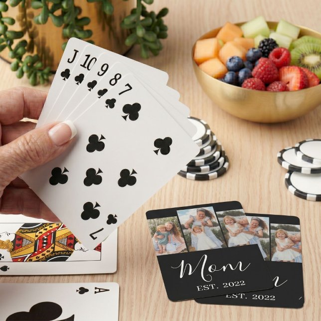 Mum Established Modern Script Black 3 Photo Playing Cards (Creator Uploaded)
