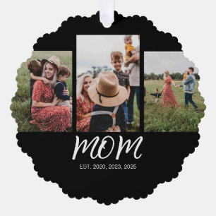 Mum Established Modern Script Black 3 Photo Tree Decoration Card