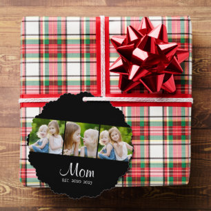 Mum Established Modern Script Black 3 Photo Tree Decoration Card