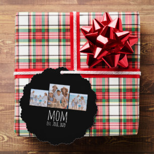 Mum Established Modern Script Black 3 Photo Tree Decoration Card