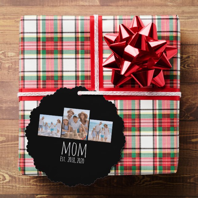 Mum Established Modern Script Black 3 Photo  Tree Decoration Card (Insitu (Gift))