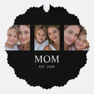 Mum Established Modern Script Black 3 Photo Tree Decoration Card