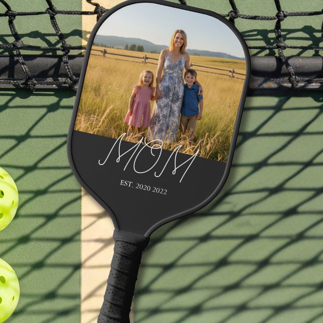 Mum Established Modern Script Black Photo Pickleball Paddle (Creator Uploaded)