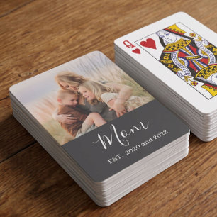 Mum Established Modern Script Black Photo Playing Cards