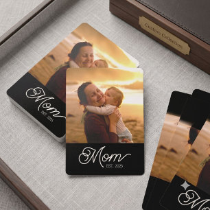 Mum Established Modern Script Black Photo Playing Cards