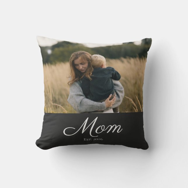 Mum Established Modern Script Photo Cushion (Front)