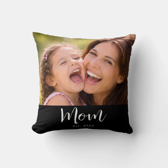 Mum Established Modern Script Photo Cushion (Front)
