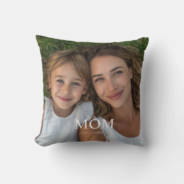 Mum Established Modern Script Photo  Cushion (Front)