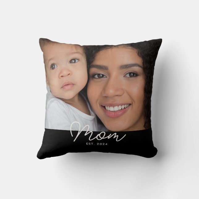 Mum Established Modern Script Photo Cushion (Back)