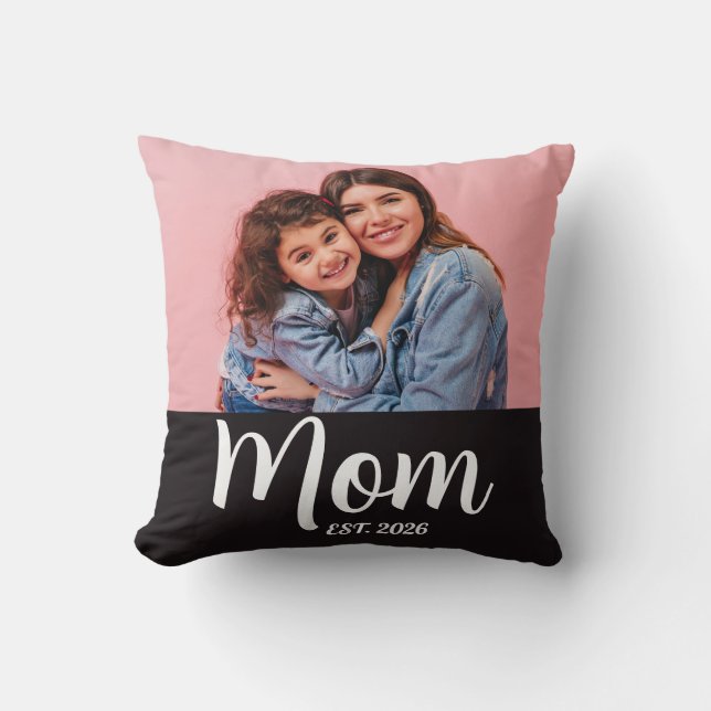Mum Established Modern Script Photo Cushion (Front)