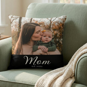 Mum Established Modern Script Photo Cushion