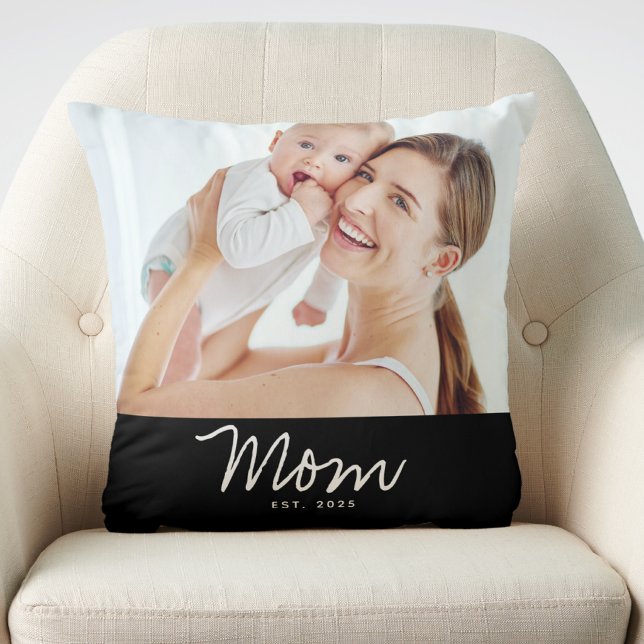 Mum Established Modern Script Photo Cushion (Creator Uploaded)