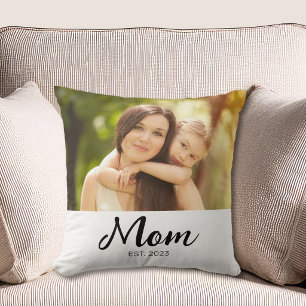 Mum Established Modern Script Photo Cushion