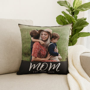 Mum Established Modern Script Photo Cushion