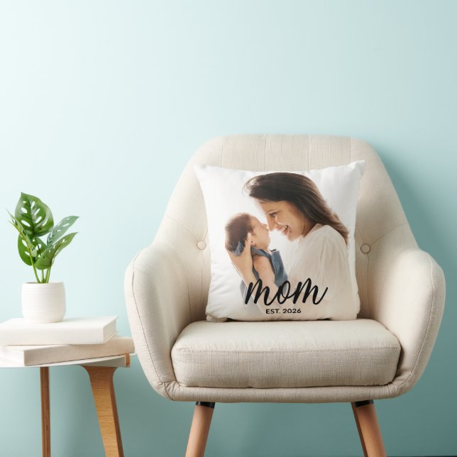 Mum Established Modern Script Photo Cushion (Chair)
