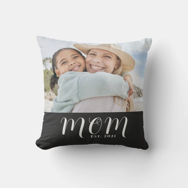 Mum Established Modern Script Photo Cushion (Front)