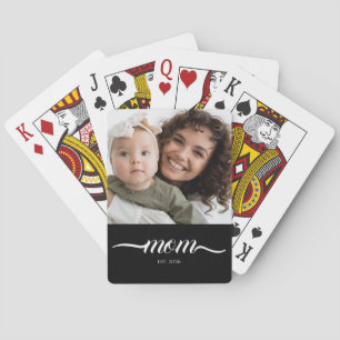 Mum Established Modern Script Photo Custom Playing Cards
