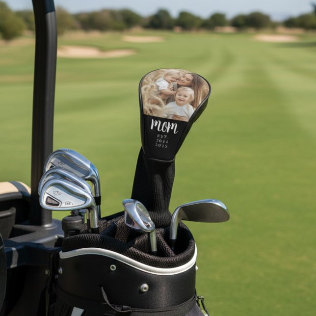 Mum Established Modern Script Photo Golf Head Cover (modern photo golf club cover with mom established year for mothers day gift and stocking stuffer)