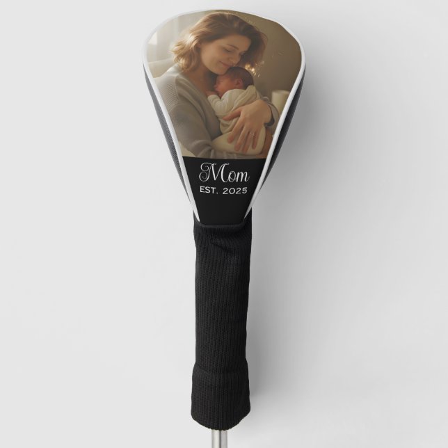 Mum Established Modern Script Photo Golf Head Cover (Front)