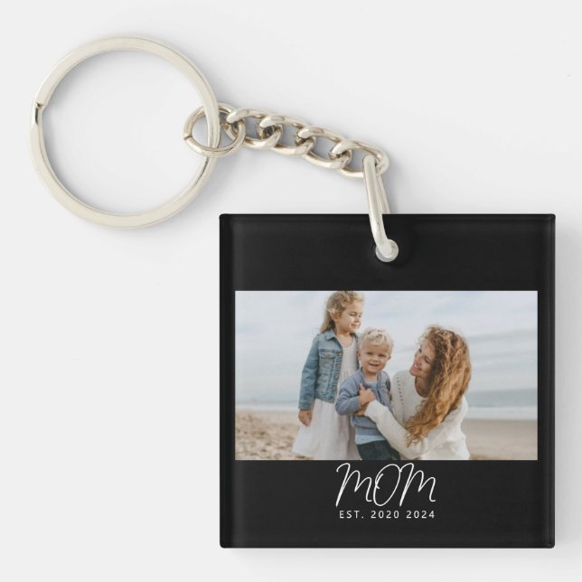 Mum Established Modern Script Photo Key Ring (Front)
