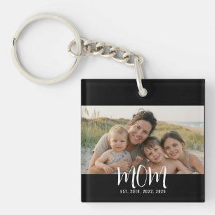 Mum Established Modern Script Photo Key Ring