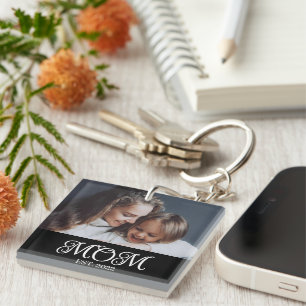 Mum Established Modern Script Photo Key Ring