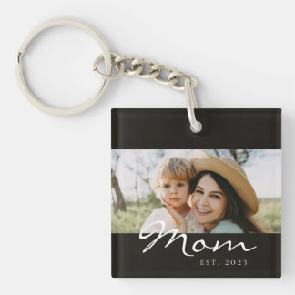 Mum Established Modern Script Photo Key Ring
