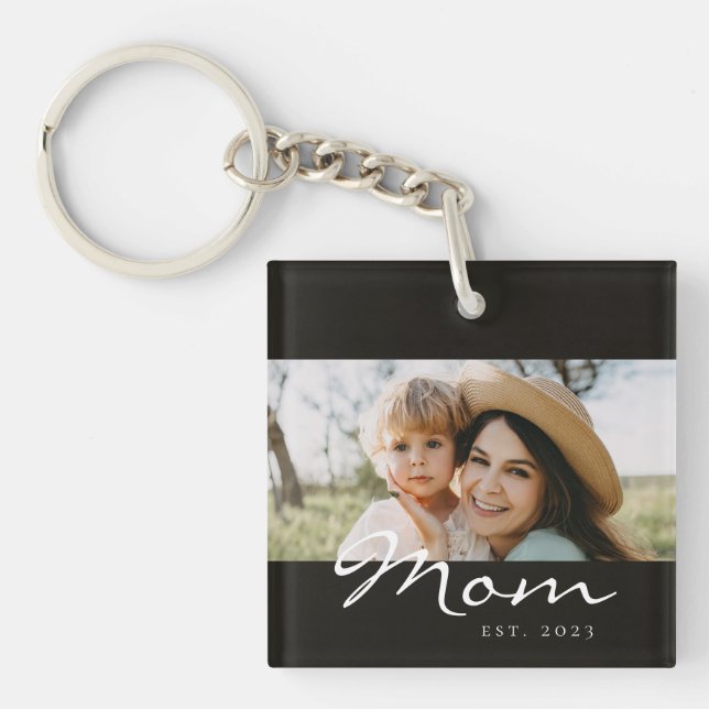 Mum Established Modern Script Photo  Key Ring (Front)