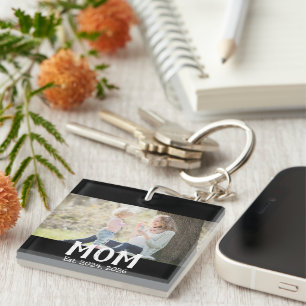 Mum Established Modern Script Photo Key Ring