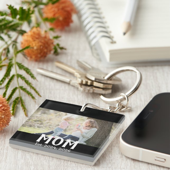 Mum Established Modern Script Photo Key Ring (Front Right)