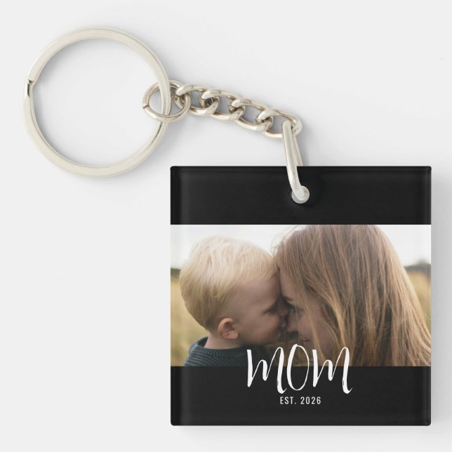 Mum Established Modern Script Photo Key Ring (Front)