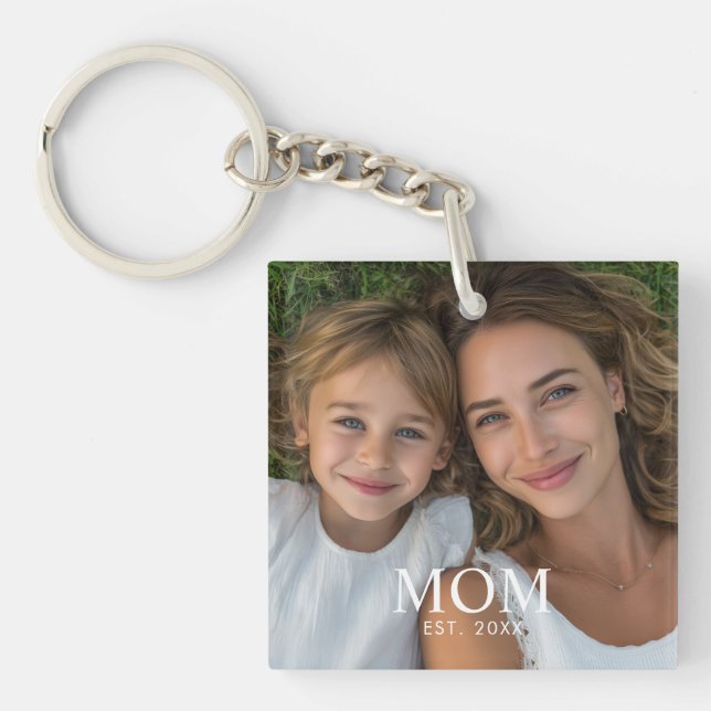 Mum Established Modern Script Photo  Key Ring (Front)