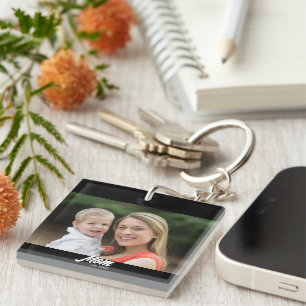 Mum Established Modern Script Photo Key Ring