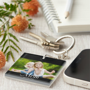 Mum Established Modern Script Photo Key Ring