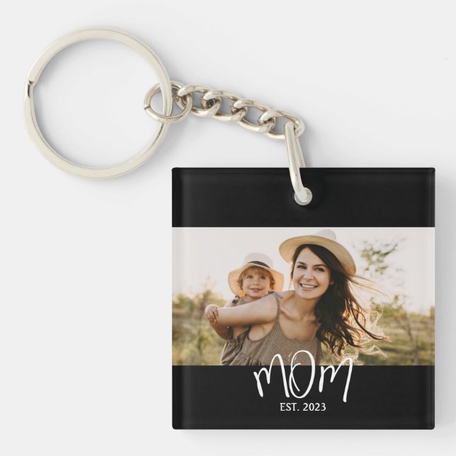 Mum Established Modern Script Photo Key Ring (Front)