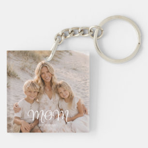 Mum Established Modern Script Photo Key Ring